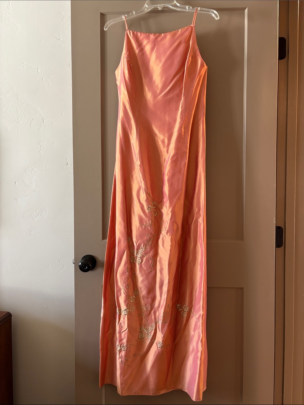 Y2K Jessica McClintock Formal Maxi Dress Coral Pink with Gold Embroidery - NWT